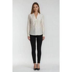 Patty Kim Forever Dupioni Silk Button Up Shirt in Off White M